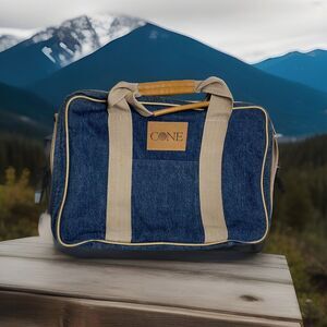 Cone Health Mens Blue Denim Flat Tote Bag Purse Canvas Pocket Laptop